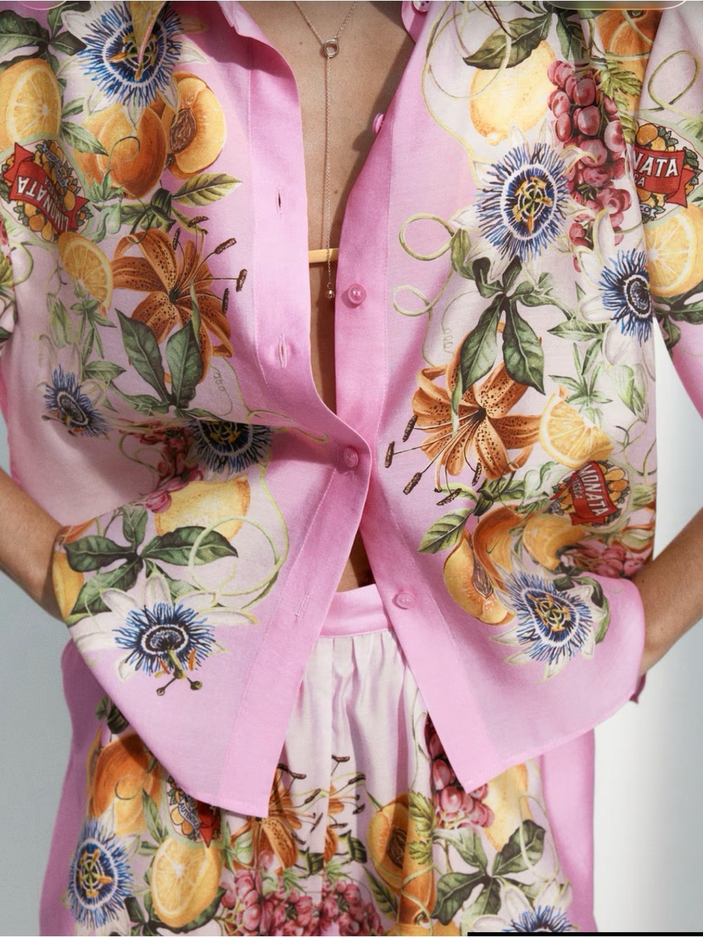 H&M Pink Floral Button-Front Top and Shorts Set
